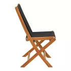 Foldable Banou chair pakoworld teak wood and pe rope in black shade 52.5x56x89cm