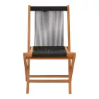 Foldable Banou chair pakoworld teak wood and pe rope in black shade 52.5x56x89cm
