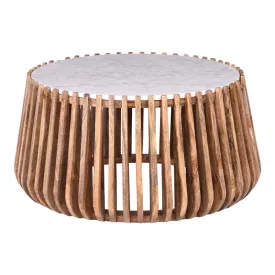   Coffee table Mable pakoworld mango wood in natural color and marble look surface D80x45cm