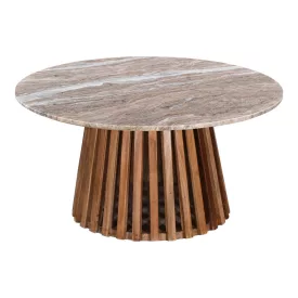   Coffee table Mable pakoworld solid acacia wood in natural color and marble top D100x45cm