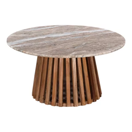 Coffee table Mable pakoworld solid acacia wood in natural color and marble top D100x45cm