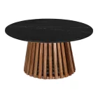Coffee table Mable pakoworld solid acacia wood in natural color and black marble top D100x45cm