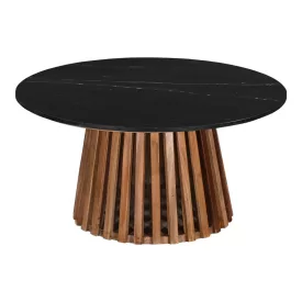   Coffee table Mable pakoworld solid acacia wood in natural color and black marble top D100x45cm
