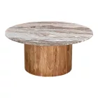 Coffee table Sergy pakoworld solid acacia wood in natural color and marble top D90x40cm