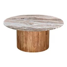   Coffee table Sergy pakoworld solid acacia wood in natural color and marble top D90x40cm