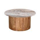 Coffee table Sergy pakoworld solid acacia wood in natural color and marble top D70x35cm
