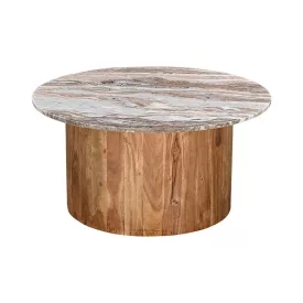   Coffee table Sergy pakoworld solid acacia wood in natural color and marble top D70x35cm