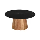 Coffee table Ezerdian pakoworld solid acacia wood in natural color and black marble table top D90x45cm