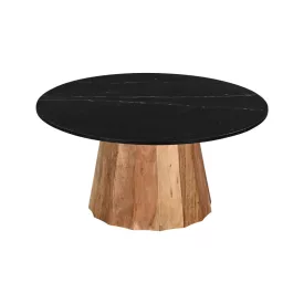   Coffee table Ezerdian pakoworld solid acacia wood in natural color and black marble table top D90x45cm