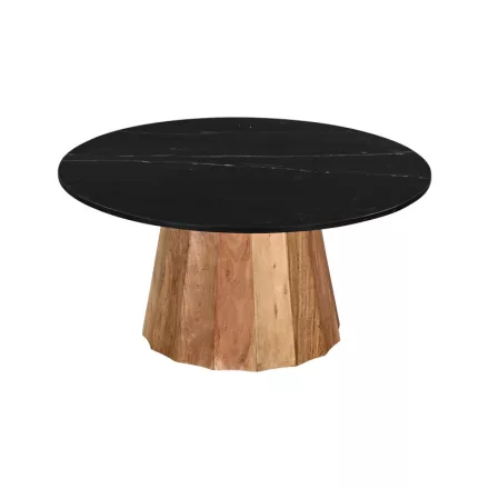 Coffee table Ezerdian pakoworld solid acacia wood in natural color and black marble table top D90x45cm