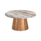 Coffee table Ezerdian pakoworld solid acacia wood in natural color and marble table top D90x45cm