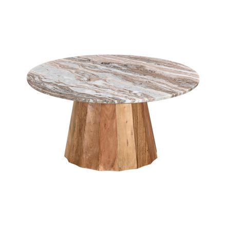 Coffee table Ezerdian pakoworld solid acacia wood in natural color and marble table top D90x45cm