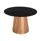 Table Ezerdian pakoworld solid acacia wood in natural color and black marble table top D120x76cm