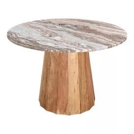   Table Ezerdian pakoworld solid acacia wood in natural color and marble table top D150x76cm