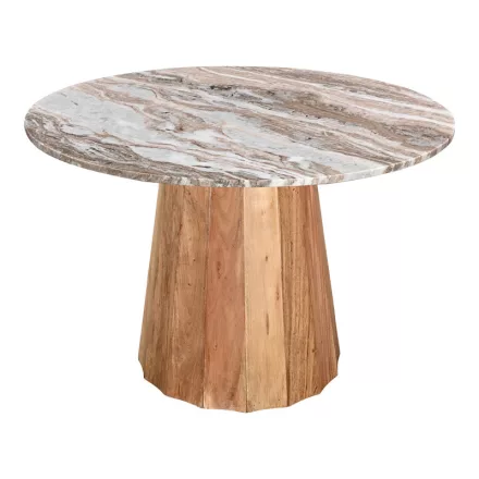 Table Ezerdian pakoworld solid acacia wood in natural color and marble table top D150x76cm