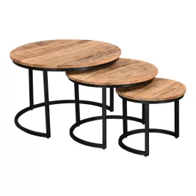   Coffee table Frina pakoworld set 3 pieces solid mango wood in natural color and black metal leg