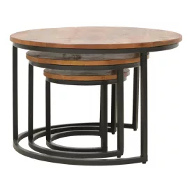   Frina pakoworld coffee table set of 3 mango wood in walnut color with black metal leg