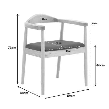 Armchair Joube pakoworld natural color rubberwood and black pu cushion 59x48x73cm