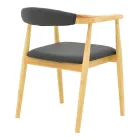 Sandi pakoworld rubberwood armchair in natural shade with black pu cushion 50x60x80cm