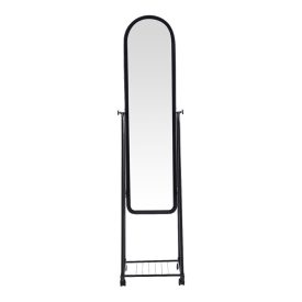   Lomna pakoworld pp-metal wheeled mirror with shelf in black shade 38.5x37.5x160cm