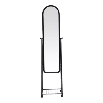 Lomna pakoworld pp-metal wheeled mirror with shelf in black shade 38.5x37.5x160cm