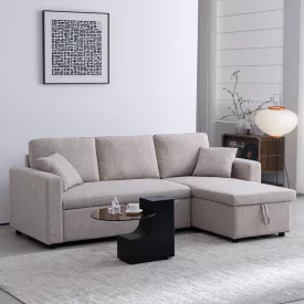   Kamore pakoworld corner reversible sofa bed with storage space beige fabric 223x146x85cm